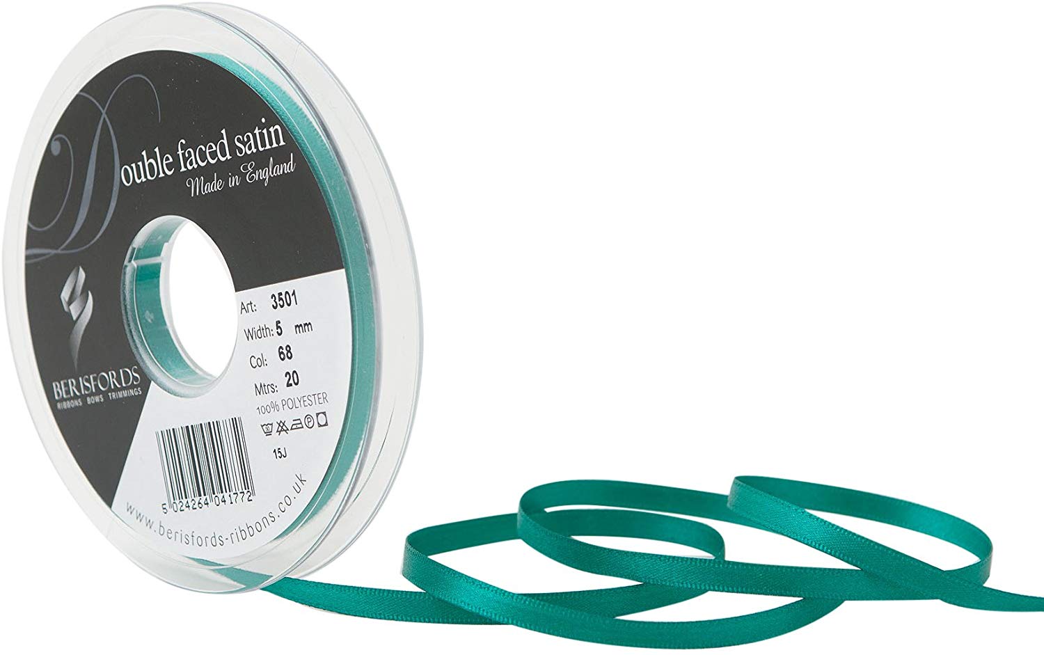 Berisfords 3501 5MM JADE 68 10 x 1 x 10 cm Double Face Poly Satin Ribbon, Jade, 5 mm