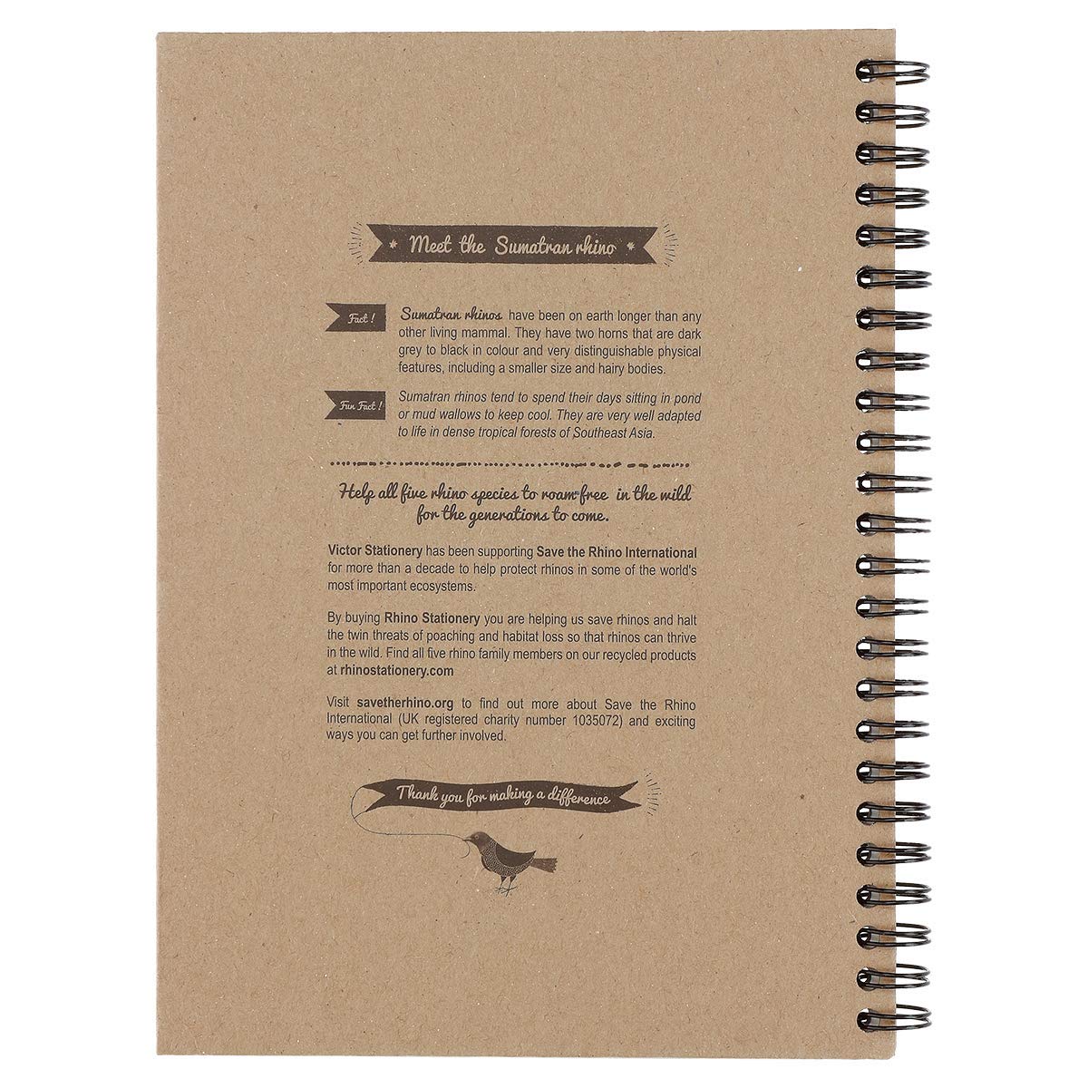 Rhino A5 Recycled Notebook, 160-Page / 8mm Lined Writing Book, 1-Pack, Hardback & Wirebound Spiral Pad - Image 4