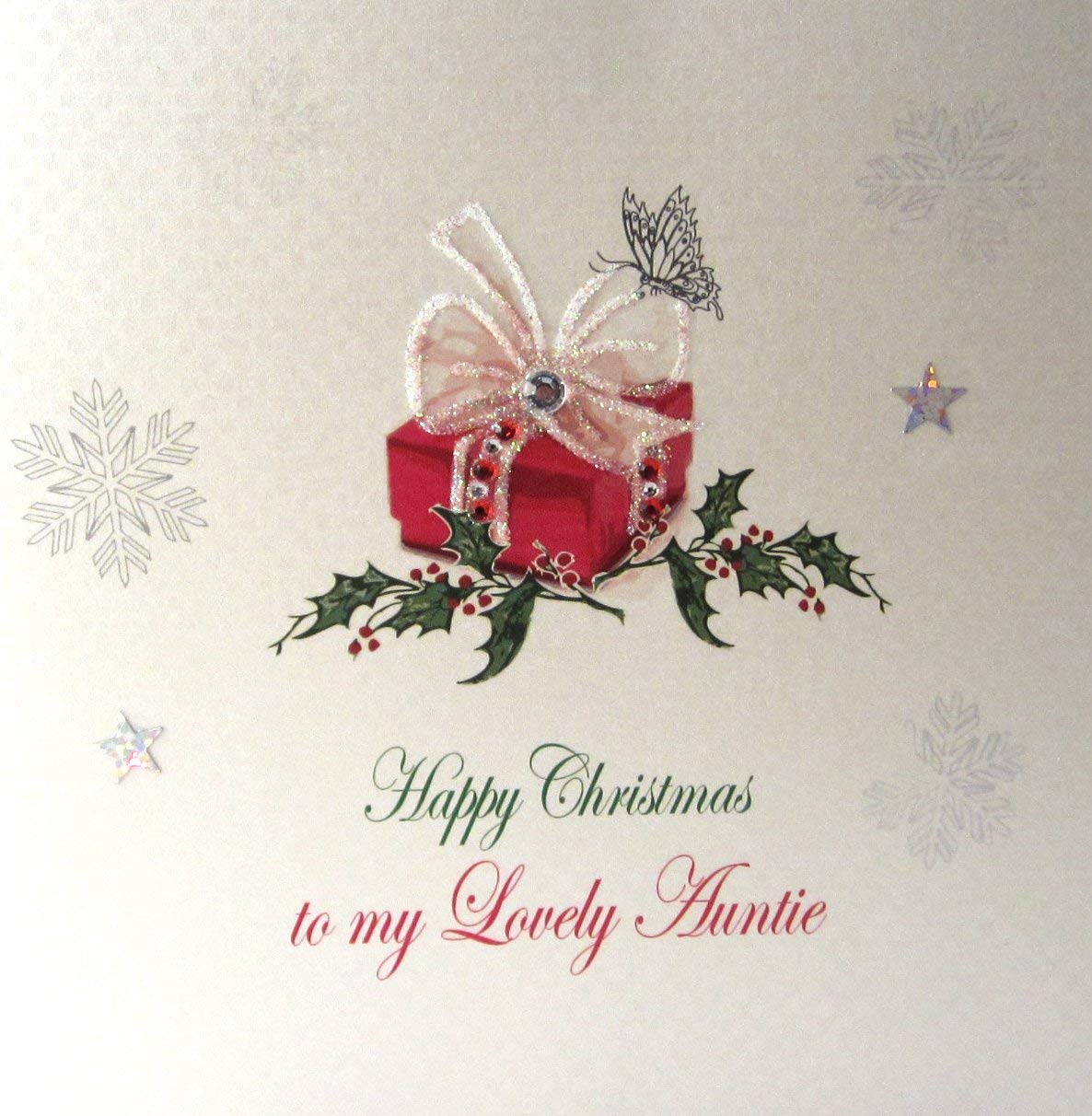 WHITE COTTON CARDS X105 Lovely Auntie Handmade Christmas Card, White, 16cm x 16cm