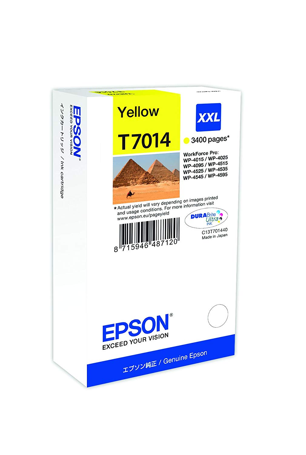 Epson T7014 Yellow Genuine, XXL High Yield Ink Cartridge DuraBrite Ultra, 2X-Large