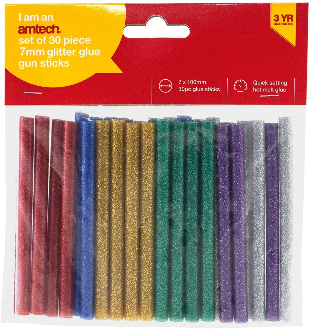 Amtech S1875 Set of Glitter Glue Gun Sticks in 6 Colours, 30 Pieces, 7x100mm for Hot Melt Crafting Decorating and Bonding - Image 3