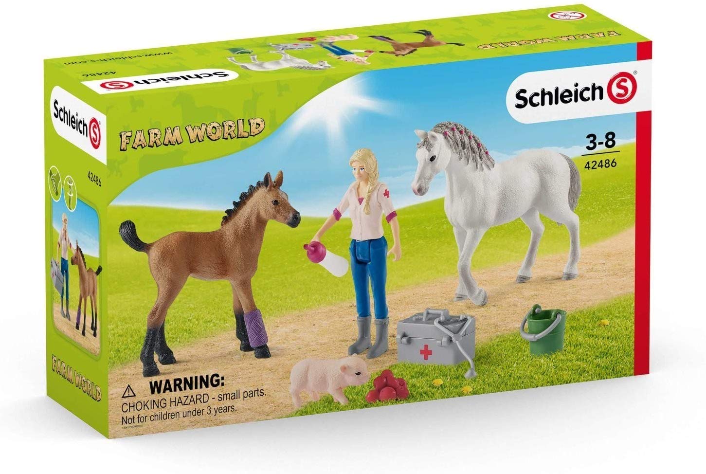 SCHLEICH 42486 Vet visiting mare and foal, Multicoloured, 19 cm