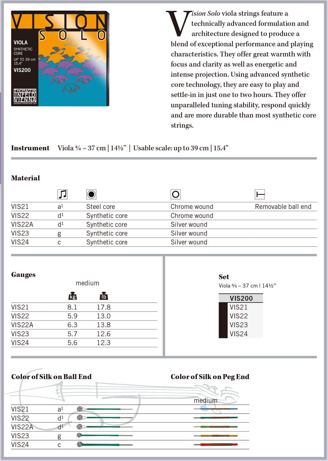 Thomastik single string for viola 4/4 Vision Solo - D string synthetic core, silver wound, medium, chrome - Image 2