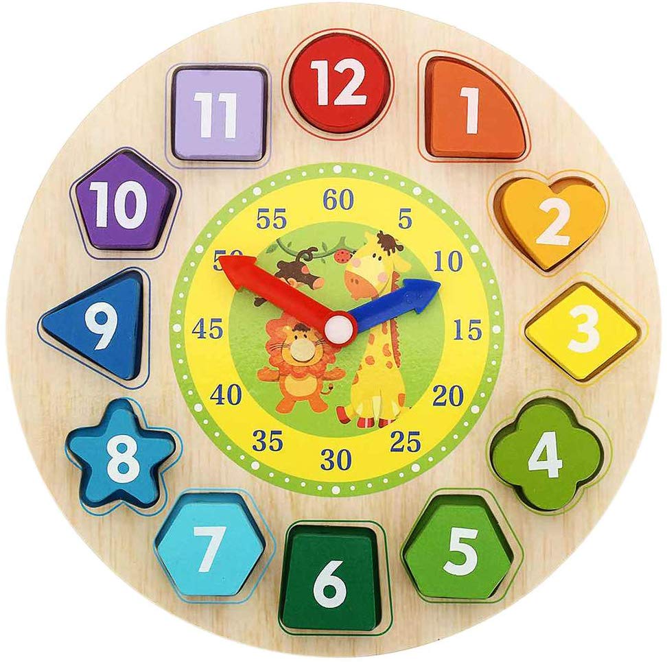 Clock Shape Game Feelava Shape Sorting Clock Wooden Teaching Clock Learning Puzzle ...
