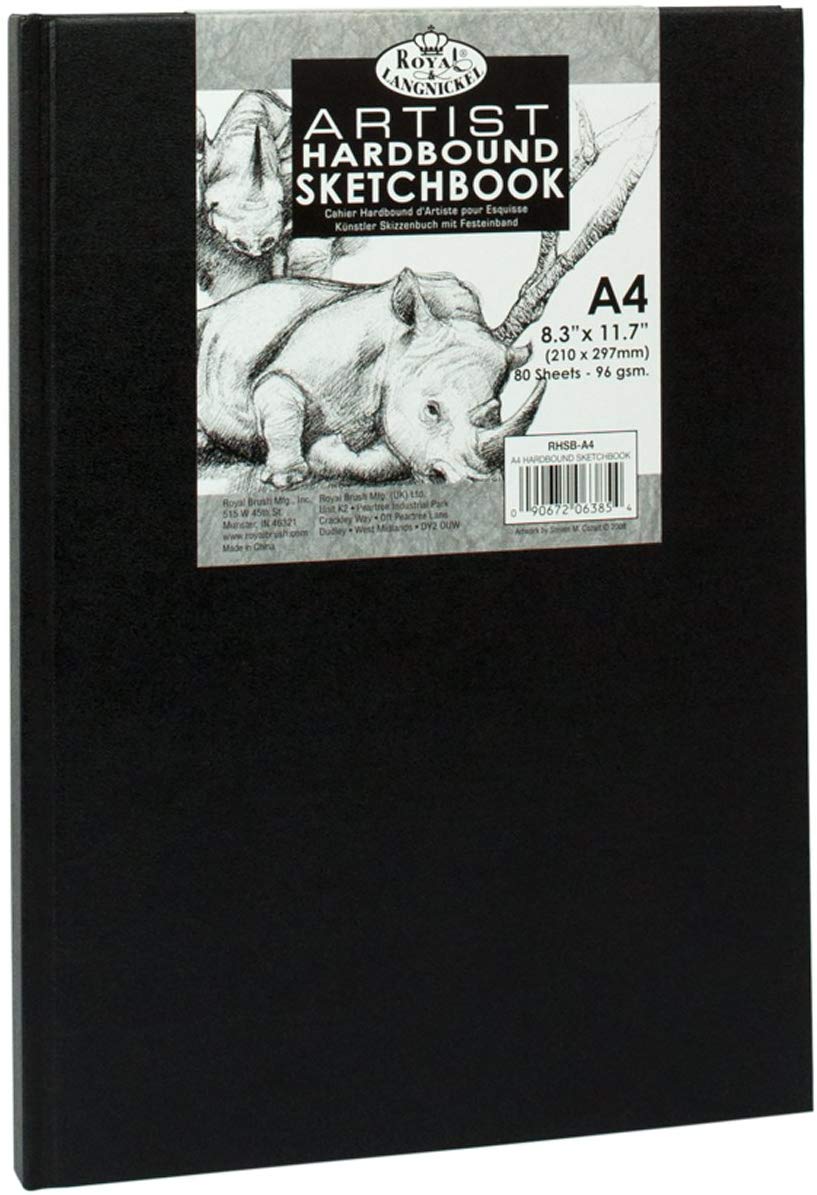 Royal & Langnickel 8.3 x 11.7 inch Hardbound Sketch Book (80 Sheets), Black, A4 Sketch Book - RHSB-A4