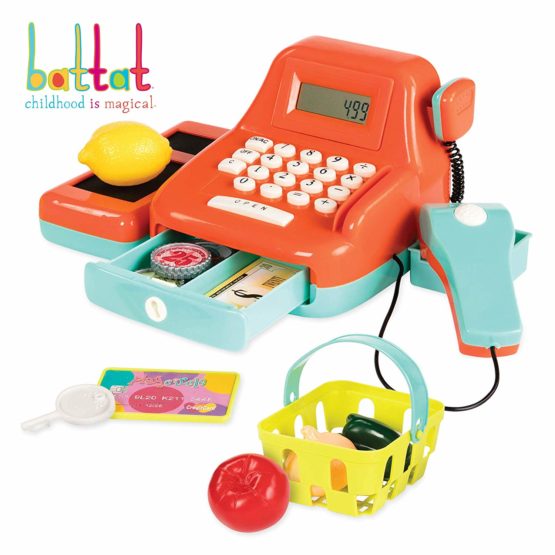 Battat Cash Register Toy Playset – Pretend Play Kids Calculator Cash Register with Accessories for 3+ (26-pieces)