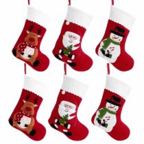 Toyvian Christmas Holiday Stockings Christmas Hanging Bags 6PCS Red Felt Xmas Tree Decorations Santa Snowman Reindeer Gift Treat Bag (sock1)