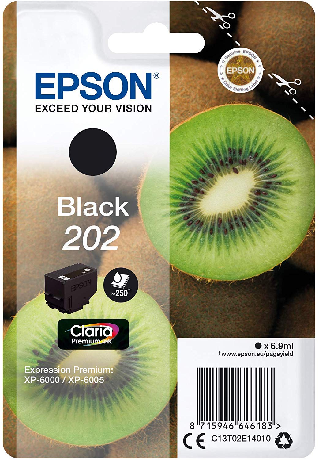 Epson 202 Black Kiwi Genuine, Claria Premium Ink Cartridge, Standard
