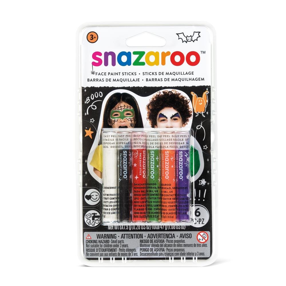Snazaroo Painting Sticks, Halloween Pack of 6, Safe and Non-Toxic, Easy to Remove with Soap & Water