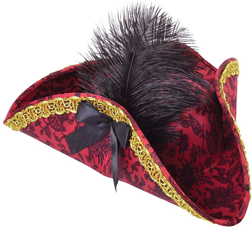 Ladies Red Pirate Tricorn Hat (1 Pc.), Authentic Headwear, Perfect for Parties Reenactments, World Book Day, Festivals