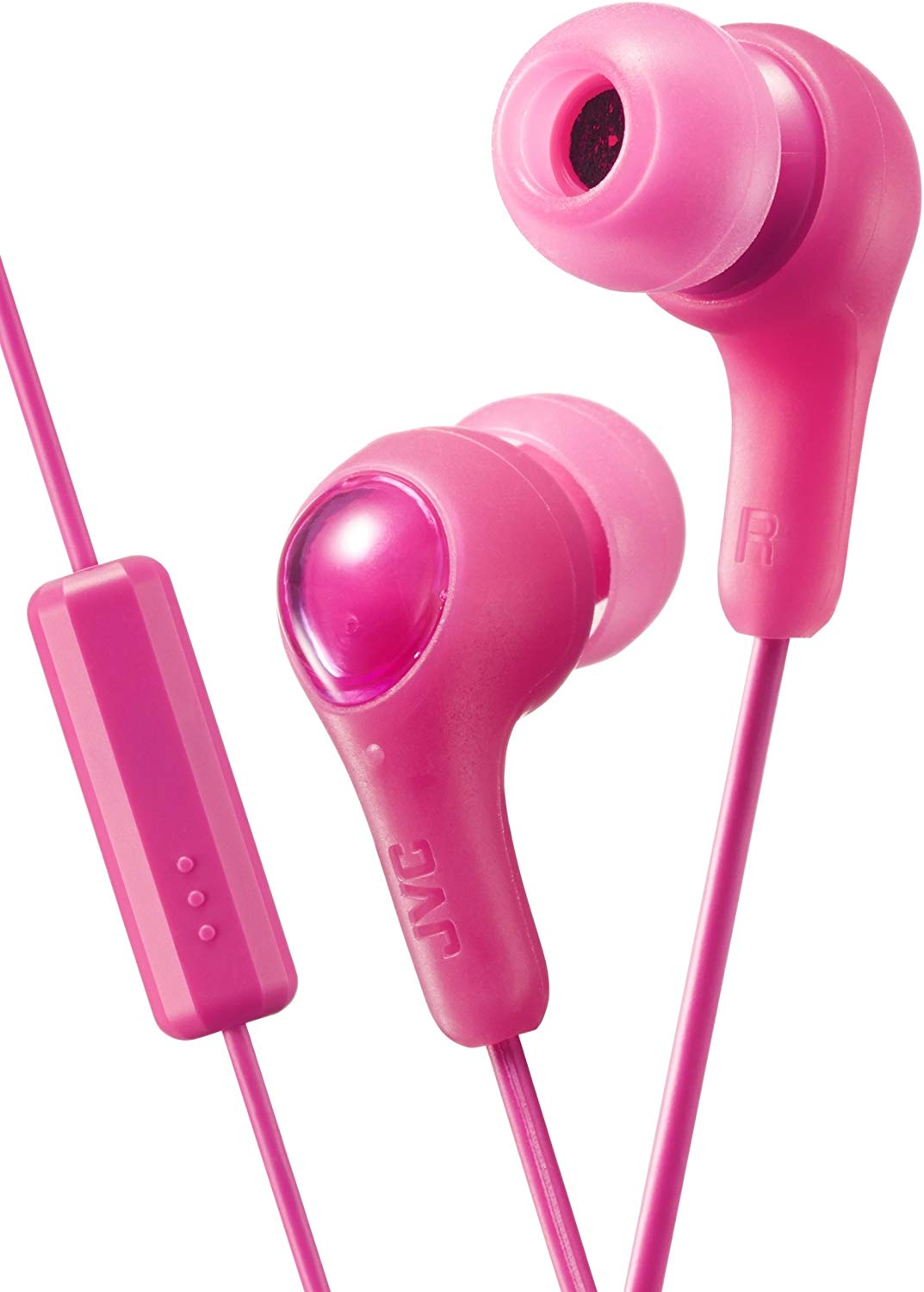 JVC Gumy Plus In Ear Headphones Earphones with Bass Boost, Comfortable Earbuds and Built In Mic and Remote for Call Handling Pink
