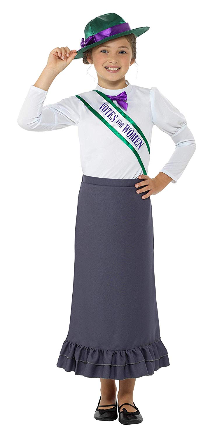 Smiffys Victorian Suffragette Costume, Grey with Skirt, Attached Blouse, Sash & Hat, Girls Fancy Dress, Child Dress Up Costumes - Image 4