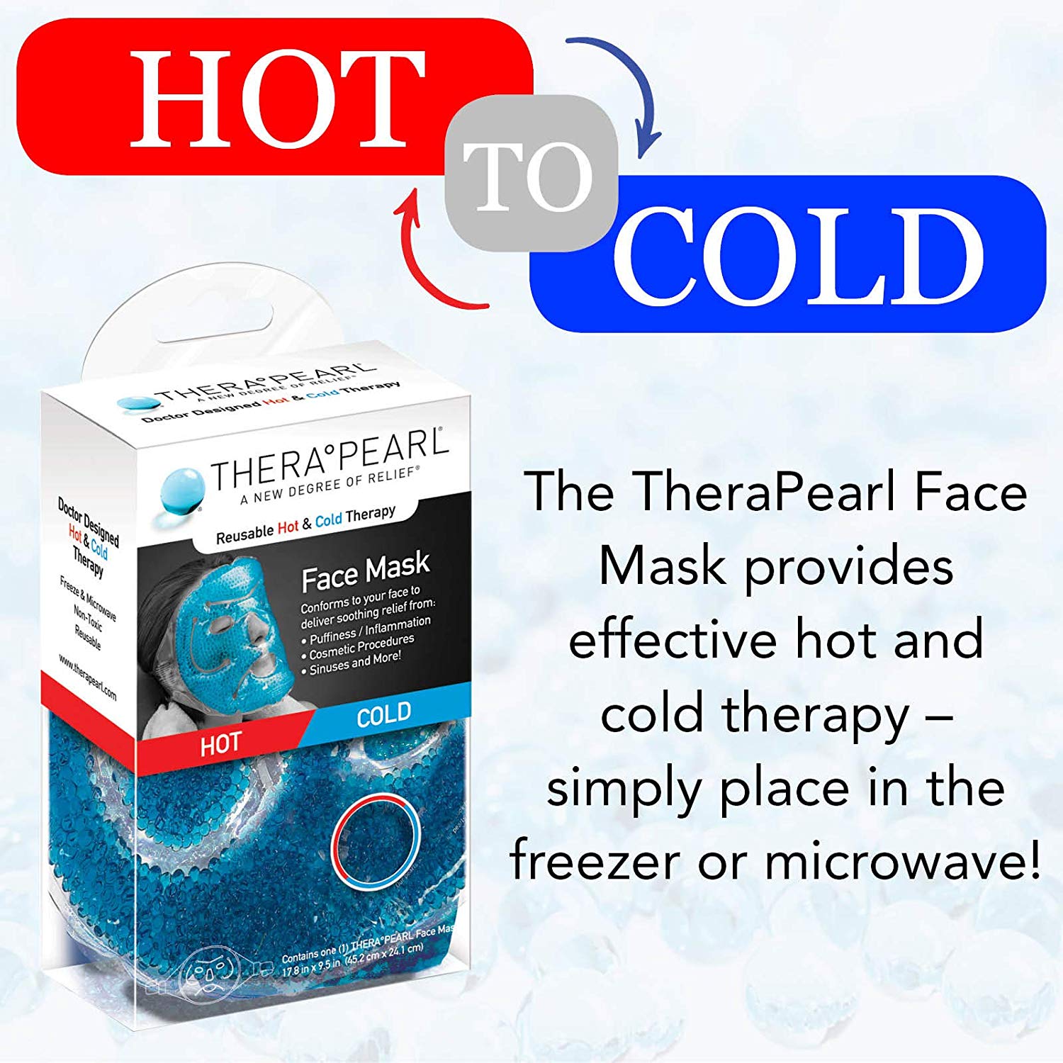 TheraPearl Full Face Reusable Mask, Hot and Cold Therapy with Gel Beads