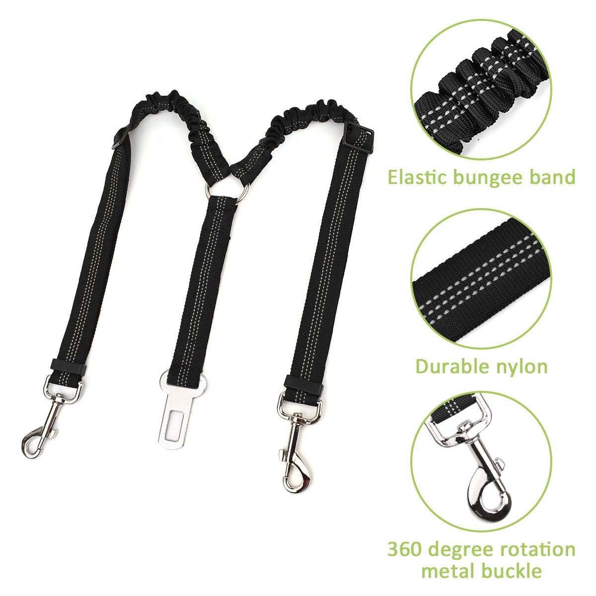 SlowTon Double Dog Seat Belt, Adjustable Elastic Dog Car Harness Seatbelt with Anti-Shock Bungee Buffer - Image 4