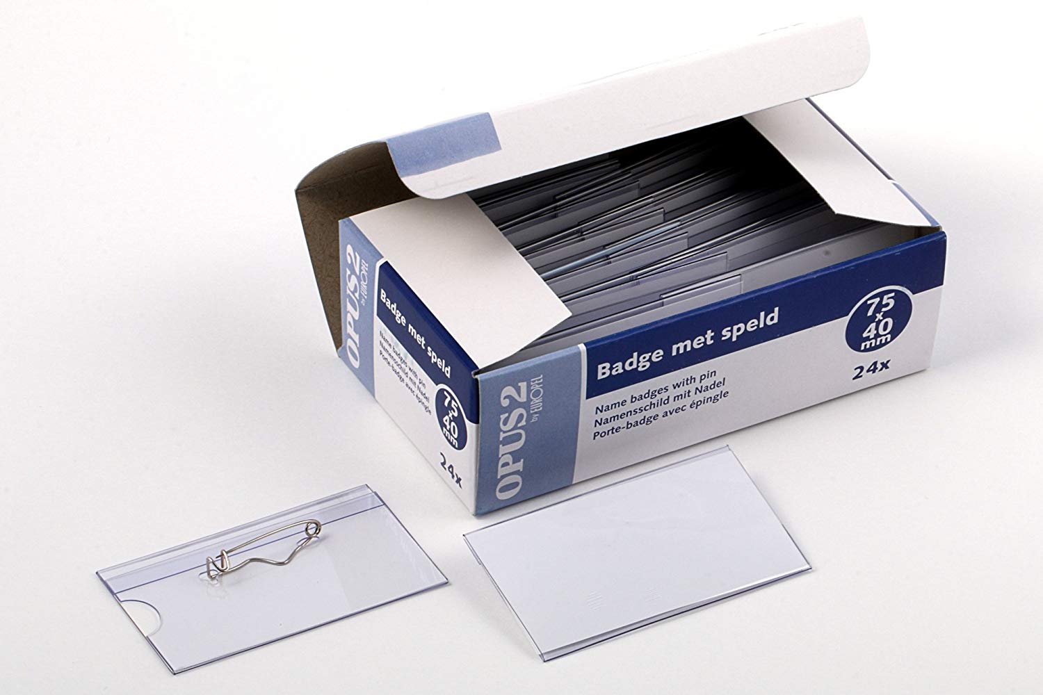 EUROPEL Name Badge Holders with Safety Pin & Blank Card Insert Sheets (Pack of 24), Clear, 75 x 40 mm - Image 2