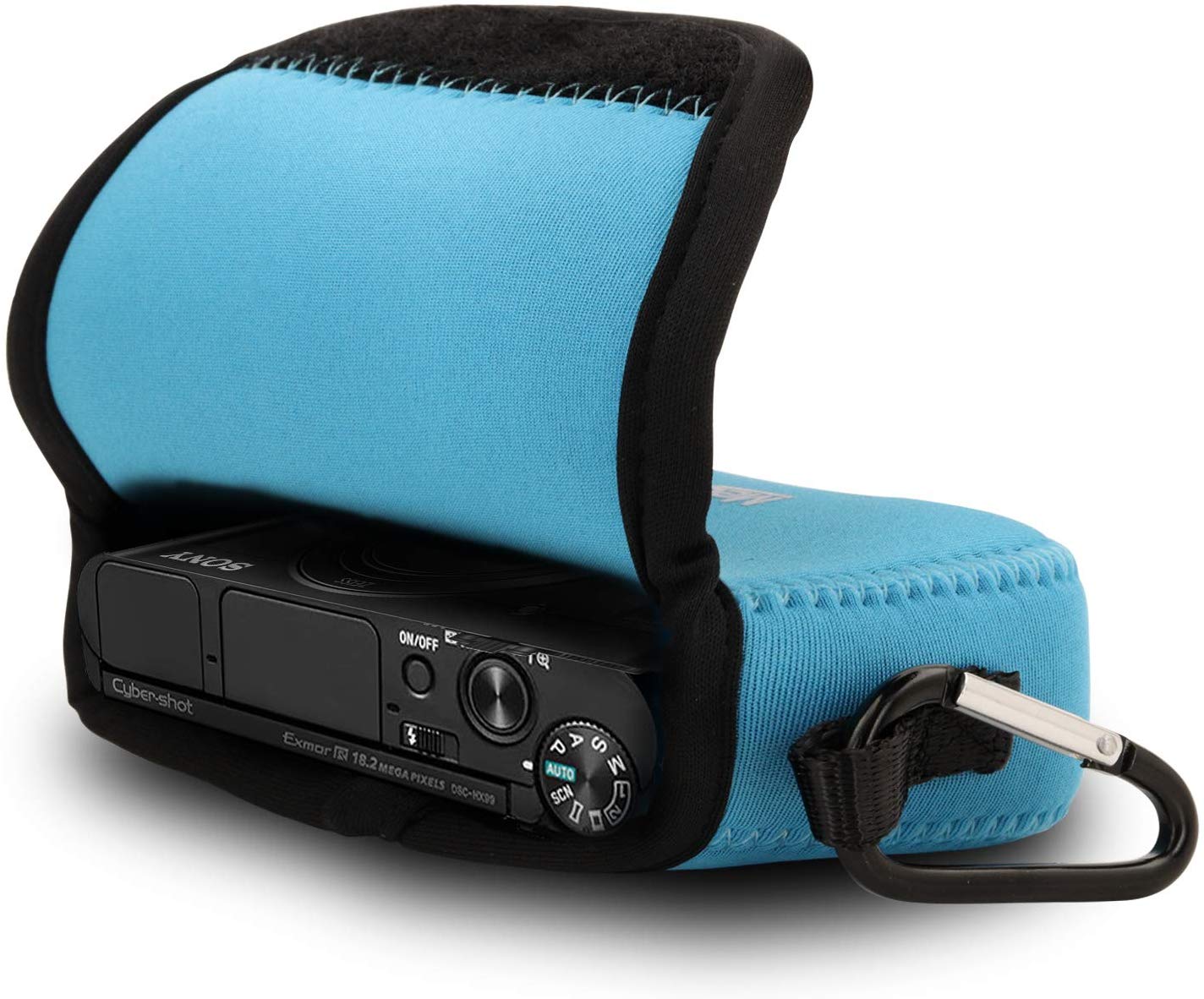 MegaGear MG609 Sony Cyber-shot DSC-HX99, DSC-HX95, DSC-HX90V, DSC-HX80 Ultra Light Neoprene Camera Case, with Carabiner - Blue - Image 3