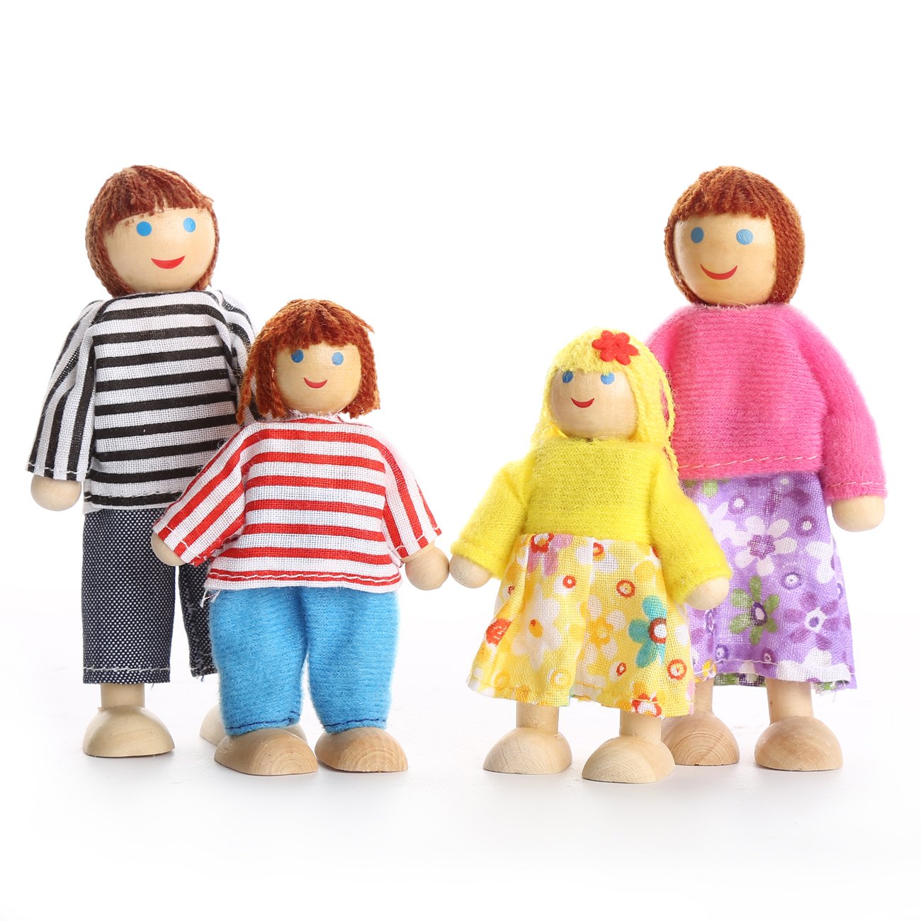 Kids Girls Lovely Happy Family Dolls Playset Wooden Figures Set of 7 People for Children Doll house Pretend Gift - Image 4