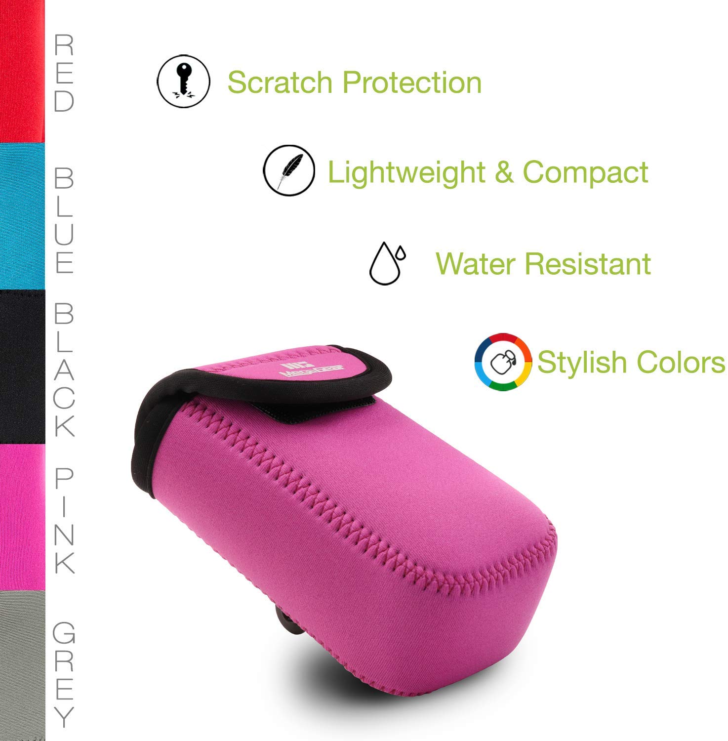 MegaGear Ultra Light Neoprene Camera Compatible with Case Sony Cyber-Shot DSC-W800, with Carabiner - Hot Pink - Image 4