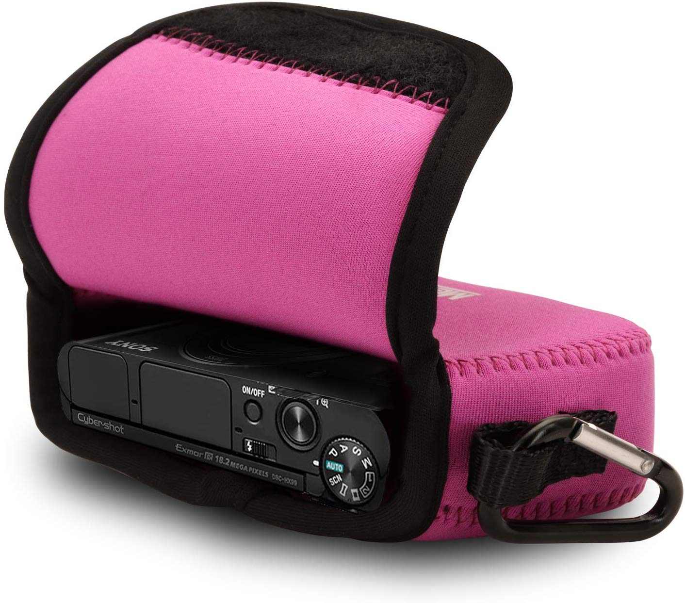 MegaGear MG611 Sony Cyber-shot DSC-HX99, DSC-HX95, DSC-HX90V, DSC-HX80 Ultra Light Neoprene Camera Case, with Carabiner - Pink - Image 3