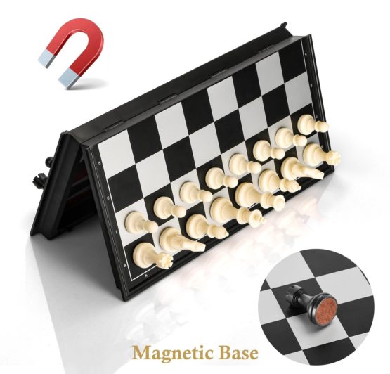 Gibot 3 in 1 Chess Board Set, 31.5CM x 31.5CM Magnetic Chessboard with Chess, Checkers, Backgammon for Kids and Adult, Foldable and Portable Game Board for Travel , Black and White - Image 3