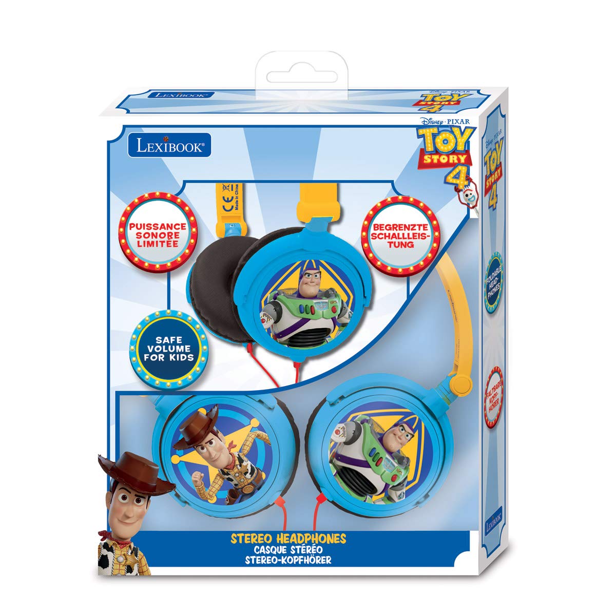 LEXIBOOK Disney Toy Story 4, Woody, Buzz & Forky, Stereo Headphone, Kids Safe, Foldable and Adjustable, Blue/Yellow, HP015TS - Image 4