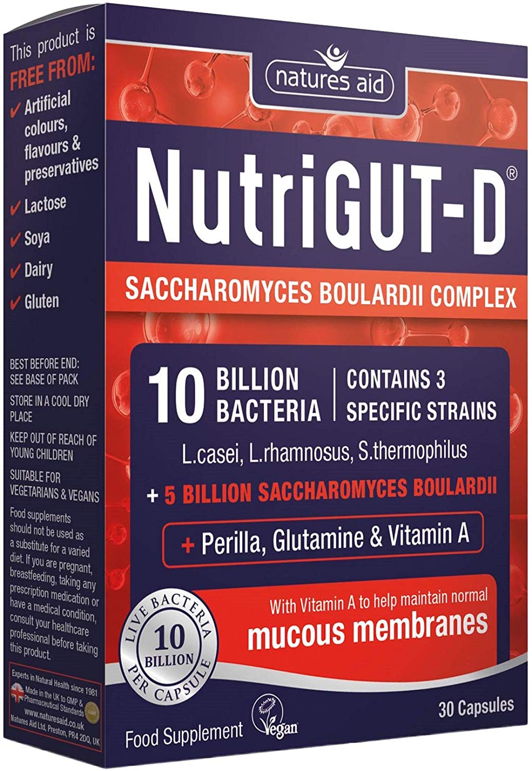 Natures Aid Bio360 OptiGUT-D Probiotic 10 Billion Live Bacteria, High Strength Vegan Digestive Gut Health Support