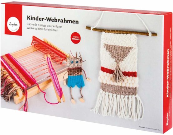 Rayher 7202200 Wooden Weaving Loom with Weaving Shuttle and Comb, Lap Loom Kit Suitable for Children and Beginners, 18.5 x 29 cm