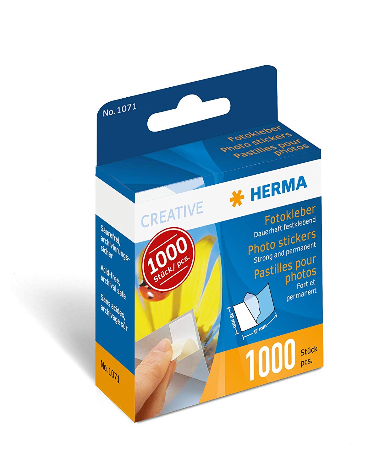 Herma Photo Stickers, 12mm x 17mm, 1000pcs, White, 12 x 17 mm