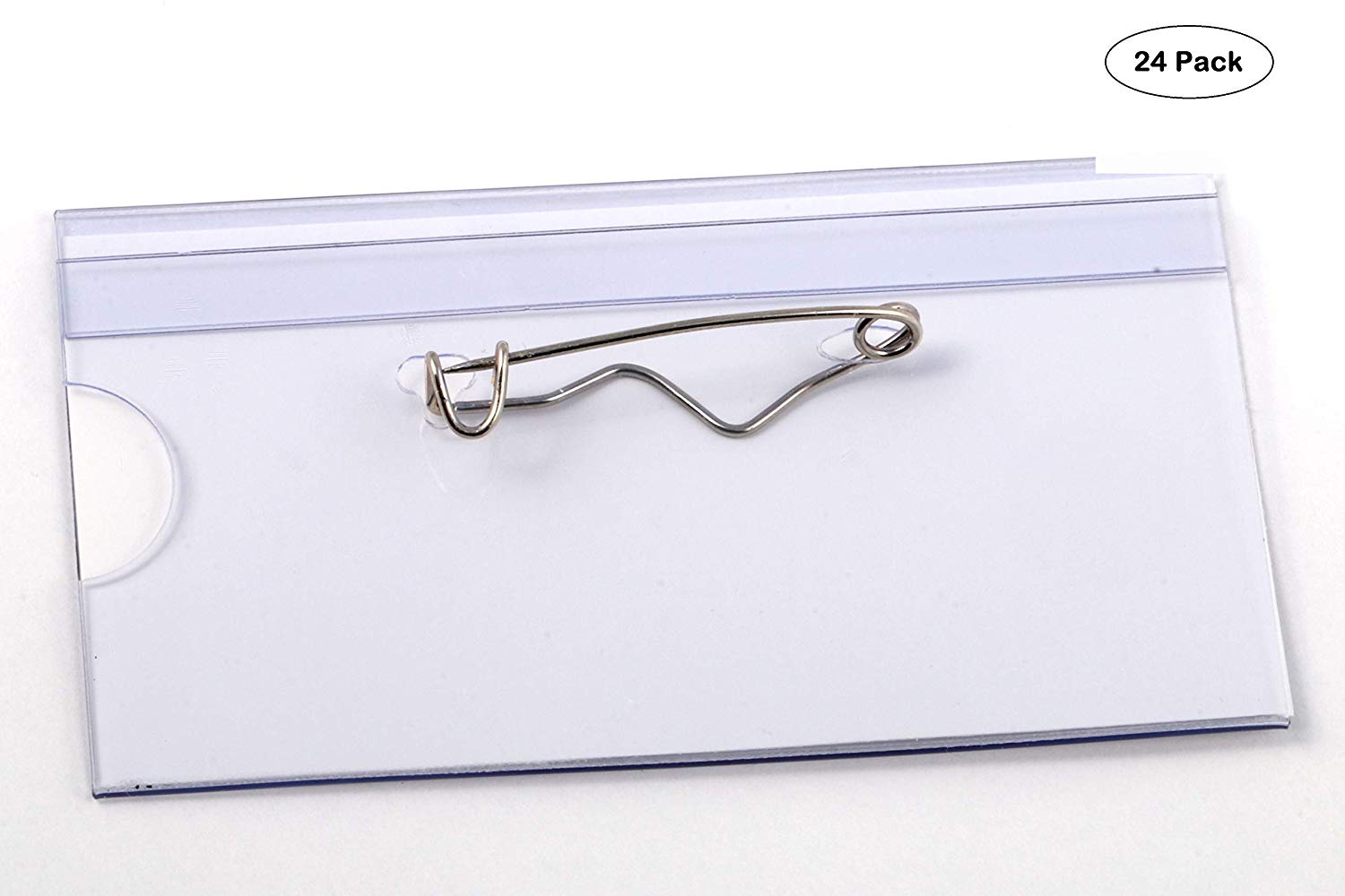 EUROPEL Name Badge Holders with Safety Pin & Blank Card Insert Sheets (Pack of 24), Clear, 75 x 40 mm