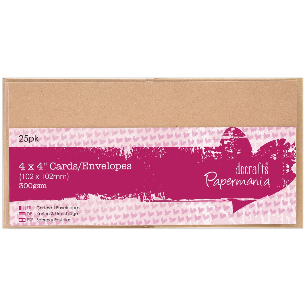 docrafts Papermania Square Cards/Envelopes 4 by 4-Inch, Kraft, Brown, 4 x 4"