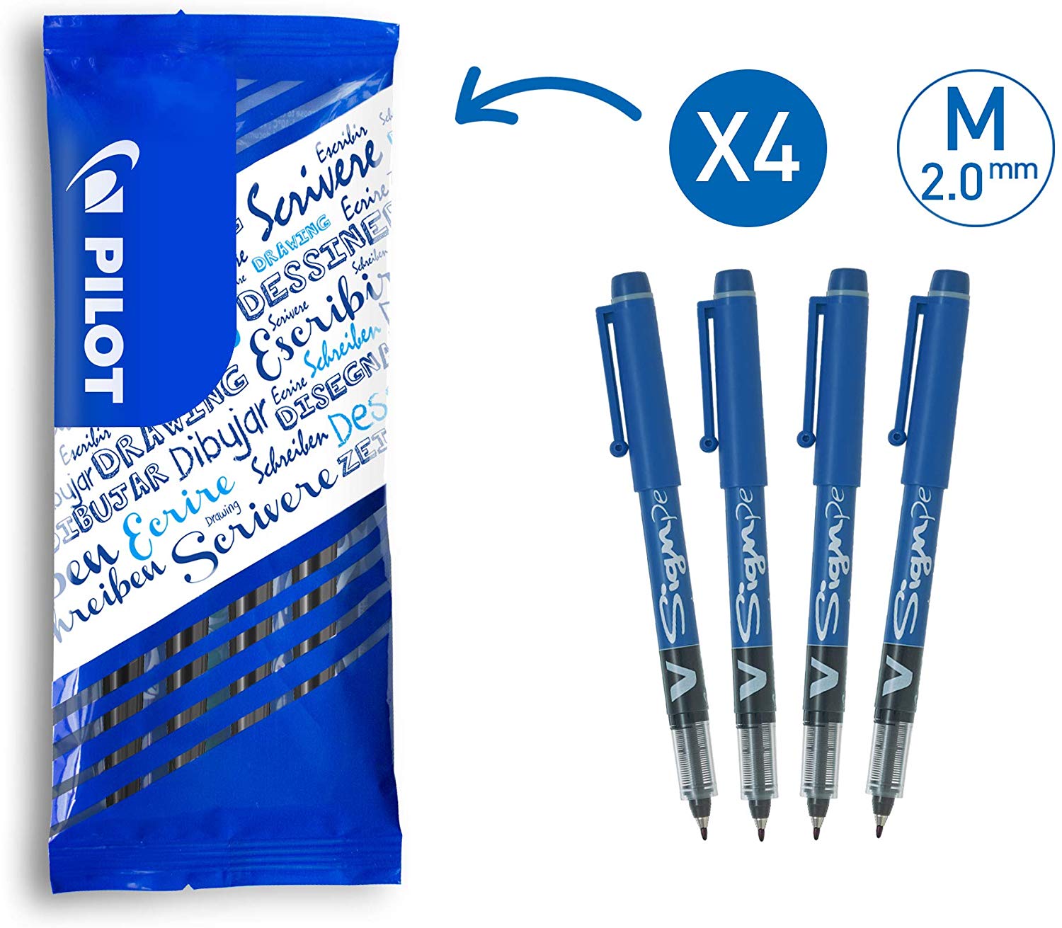 Pilot FLW538875 2.0 mm V-Sign Pen Liquid Ink Tip - Blue (Pack of 4), 1 count (Pack of 4)