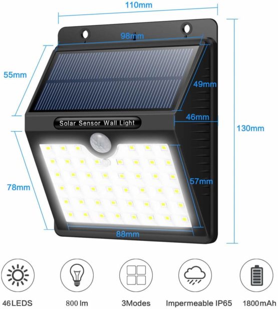 HETP Solar Lights Outdoor, 46 LED Solar Motion Sensor Security Lights Waterproof Wireless Solar Powered Light Outdoor Wall Lights Solar Lamp with 3 Modes Garden, Fence, Outside Wall. (2Packs) - Image 4