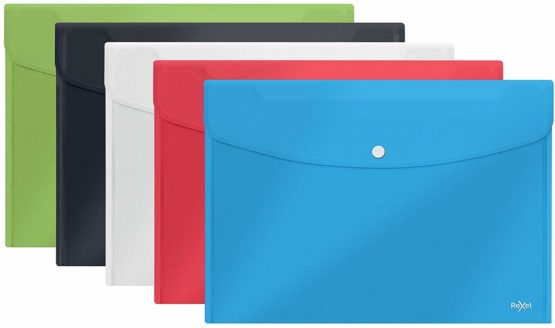 Rexel Choices, 2115673, Popper Wallet, A5, 25 Sheet Capacity, Pack of 5, Assorted Colours