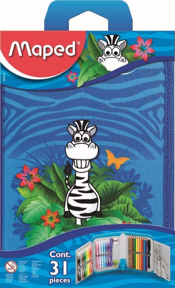 Maped 967814 Jungle Filled Pencil Case, Blue, 14.2 x 4 x 20.7 cm