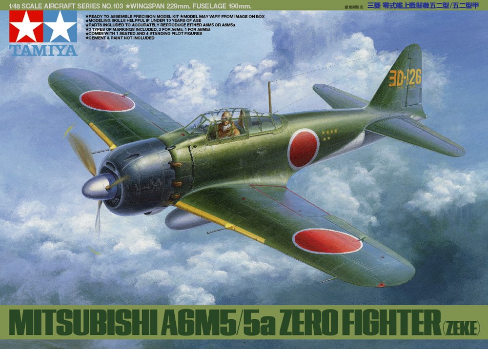 Tamiya 61103 Model Aeroplane A6M5/5A Zero Model 52 (1:48 Scale), Unvarnished, Small - Image 2