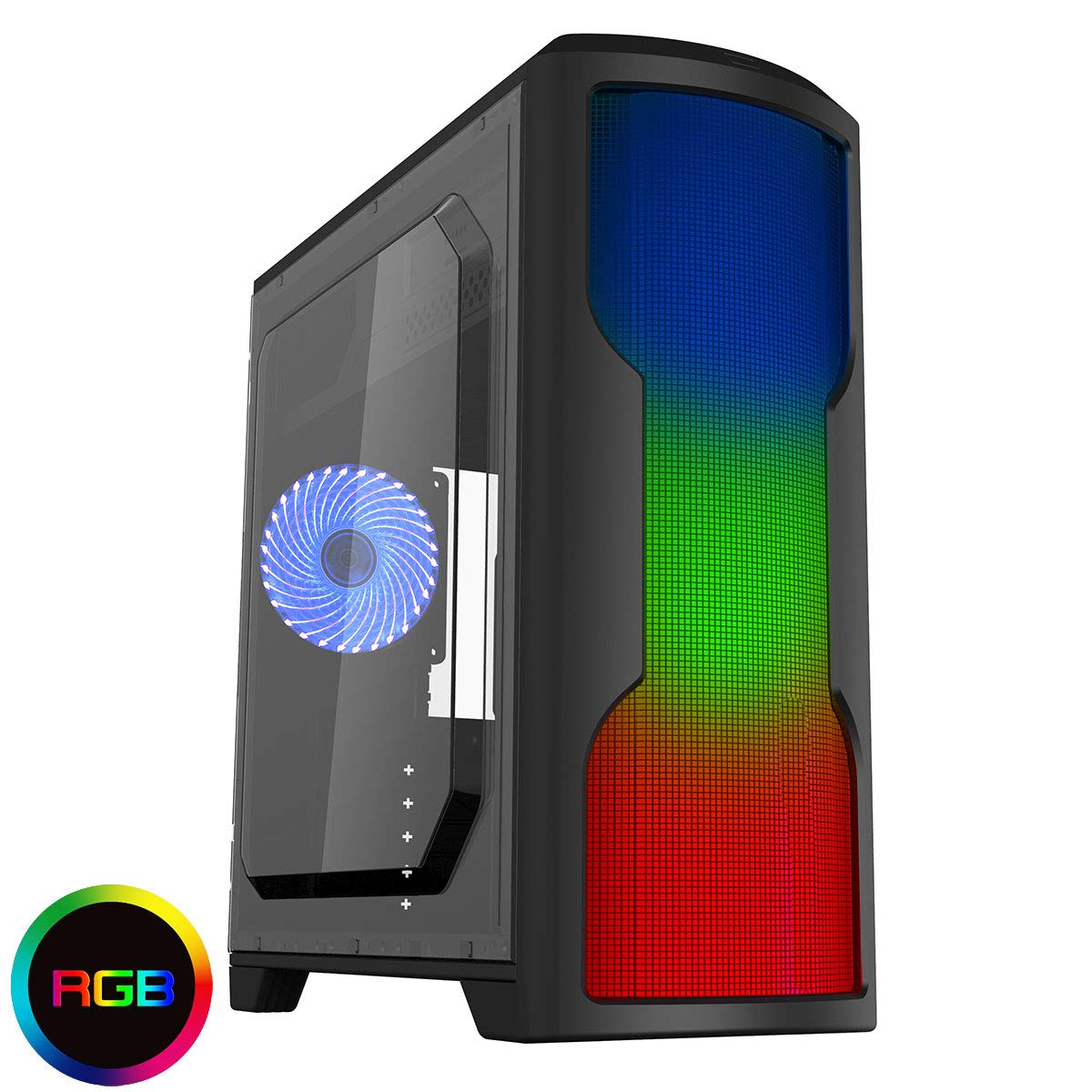 CiT Matrix PC Gaming Case, Mid-Tower ATX, RGB LEDs, 1 x 120mm Blue LED Fan, Water-Cooling Ready, Budget Friendly RGB | Black