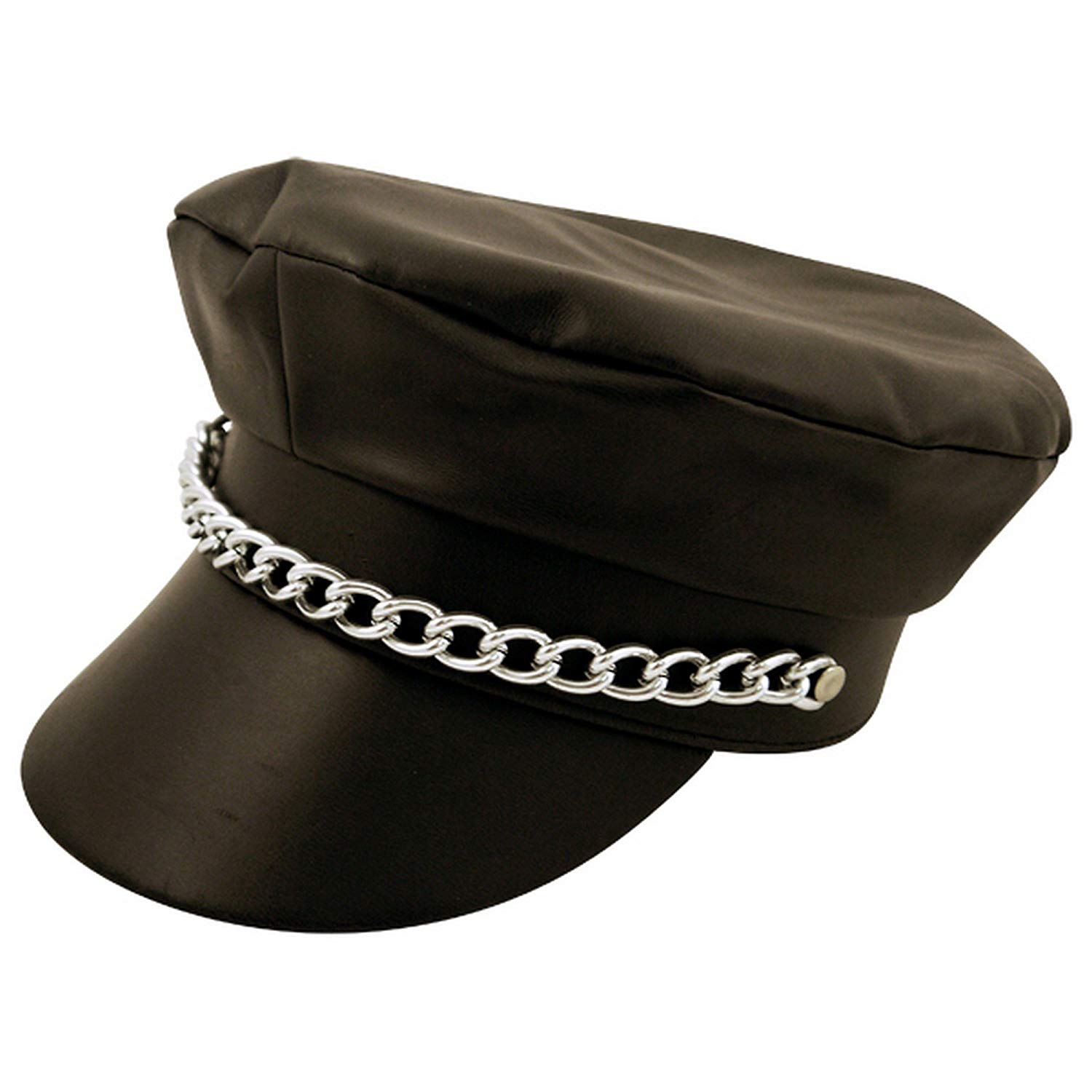 Adult PVC Biker Hat with Silver Chain - Unisex Fancy Dress Costume Accessory for Men & Women, Black