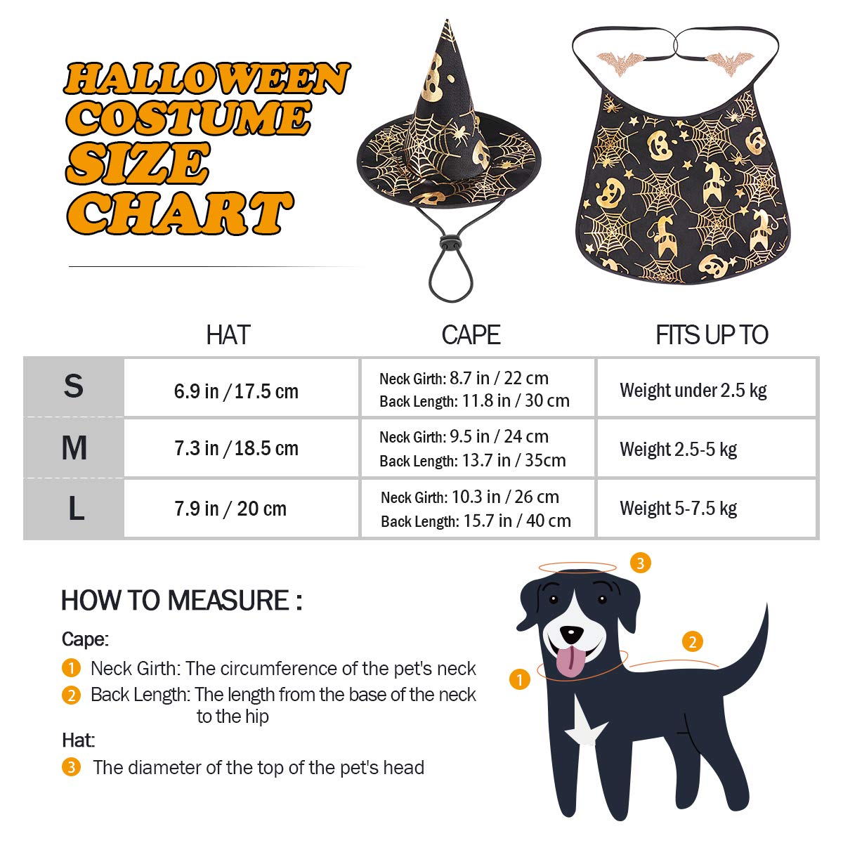 POPETPOP Pet Halloween Costumes Cape with Wizard Hat Dog Cat Halloween Apparels (Size S), As Shown - Image 3