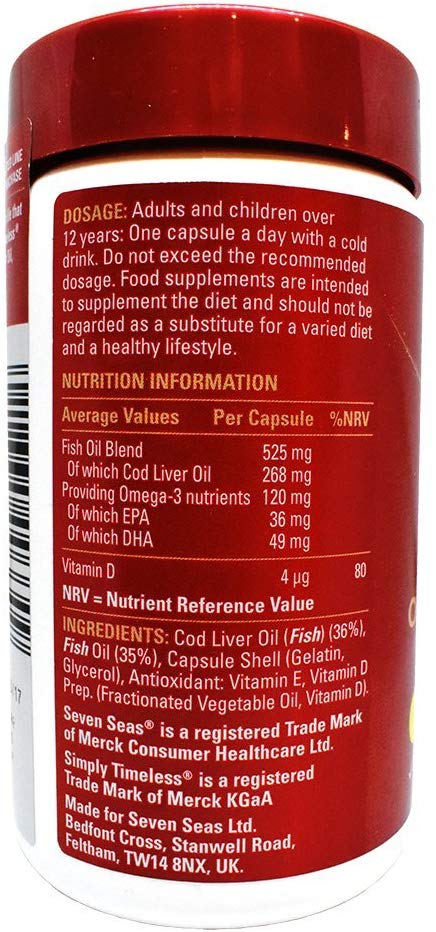 Seven Seas Omega-3 FISH Oil Plus Cod Liver Oil, 120 Capsules, Multicoloured, 120 count (Pack of 1) - Image 4