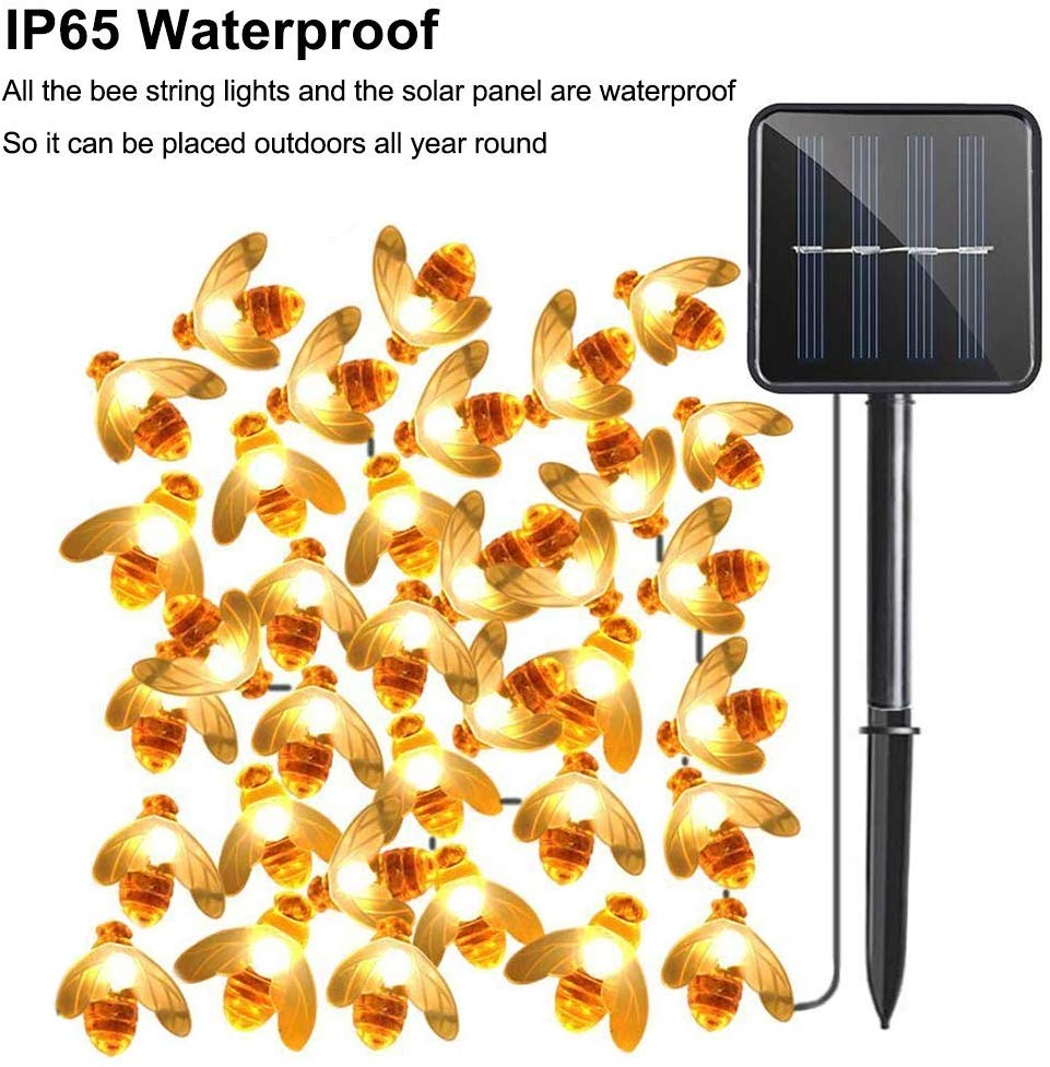 Solar Powered Honeybee Outdoor Lights, 30 LED 21 ft Waterproof Fairy String Lights, Bumble Bee for Garden Flower Fence, Patio - Image 2
