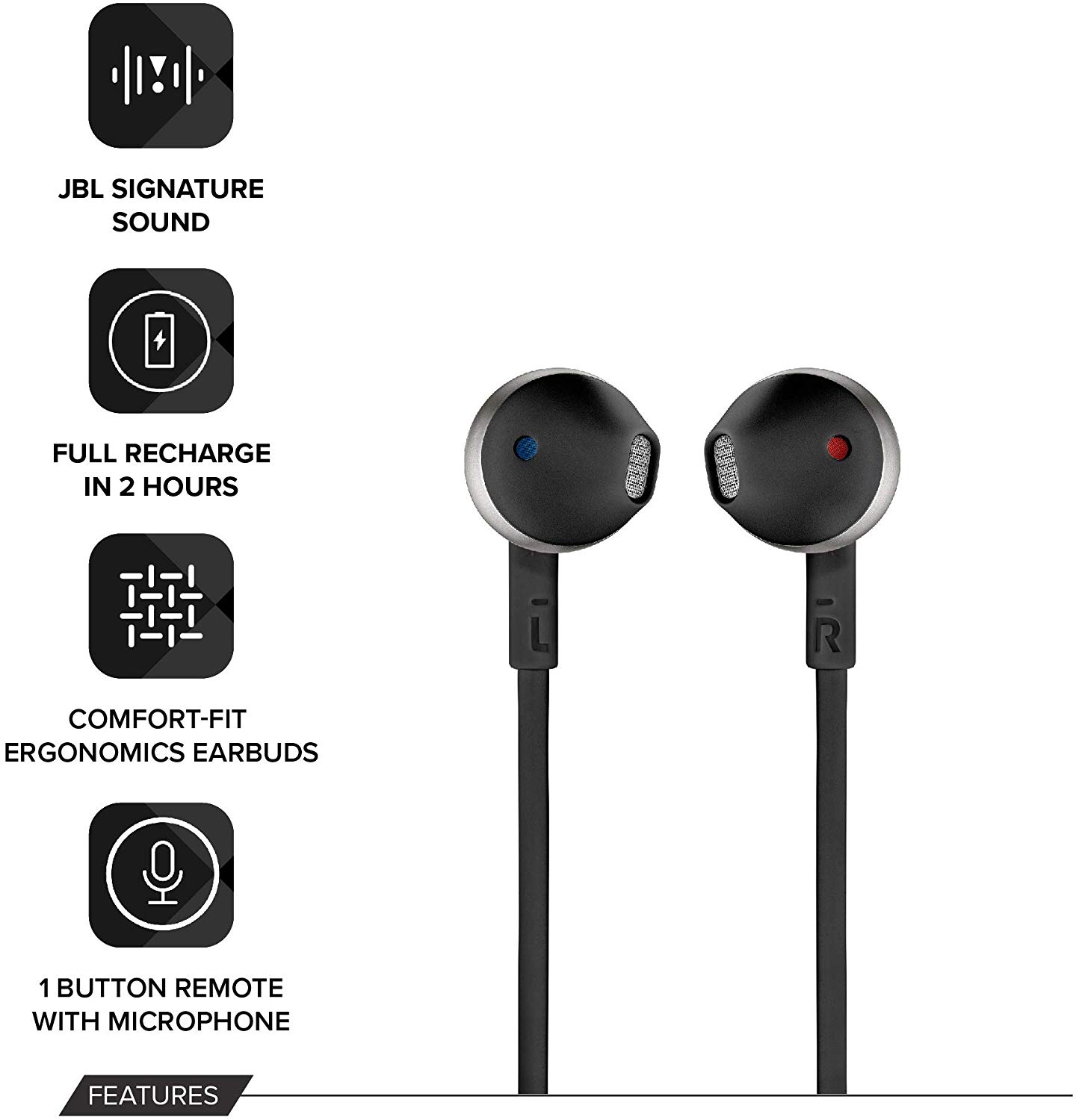JBL Tune 205 BT Wireless In-Ear Earbud Headphones with Bluetooth, Microphone and Flat Tangle-Free Cable, Black - Image 3
