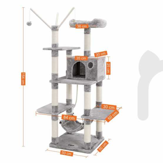 FEANDREA Cat Tree, Cat Condo with Hammock, Perch, Cat Tower, Light Grey PCT86W - Image 3