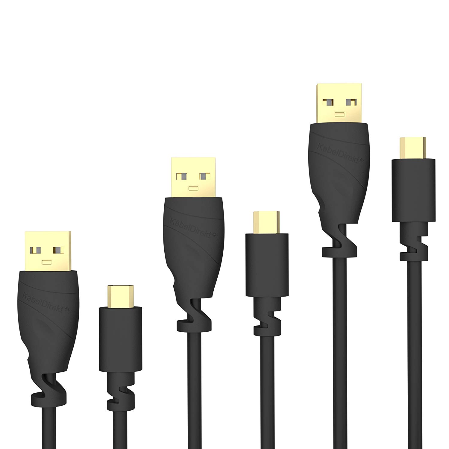 KabelDirekt - 3 x 0.5m Micro USB Cable (USB 2.0, Synch & Charge Cable, black) TOP Series, 3 x 0.5 m