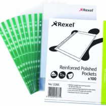 Rexel Copy King A4 Punched Pockets with Green Spine, Glass Clear, Copy Safe, Pack of 100, 12265