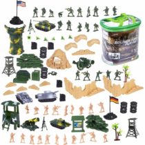deAO 100 Piece Military Play Set with Toy Soldiers; Military Figures; Tanks; Planes; Flags; Carry Case and Battlefield Accessories