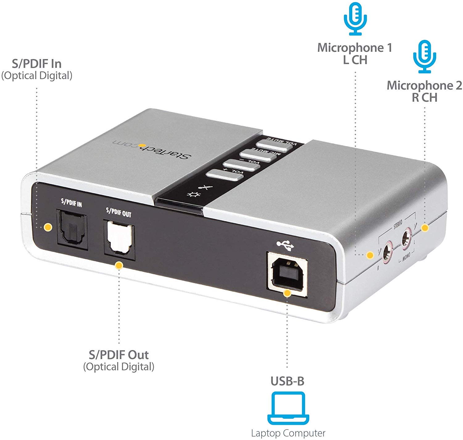 StarTech.com 7.1 USB Sound Card - External Sound Card for Laptop with SPDIF Digital Audio - Sound Card for PC - Silver (ICUSBAUDIO7D) - Image 4