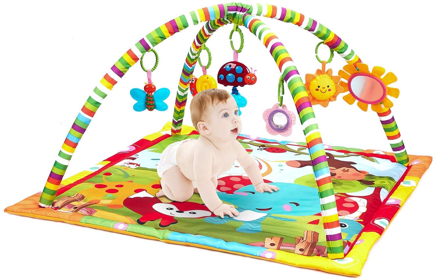 New Born Baby Playmat, Play Gym, Musical Activity Gym,Soft Toy, Fun Animals,Music,Textures,Rattle,Teethers, Mirror - Image 2