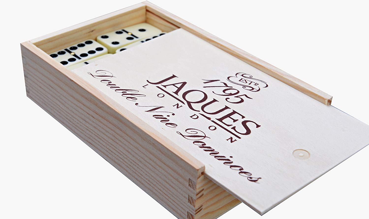 Jaques of London Dominoes - Club Double Nine Dominoes Set in Wooden Lid Slide D9 Box…, Black,ivory, Medium - Image 2
