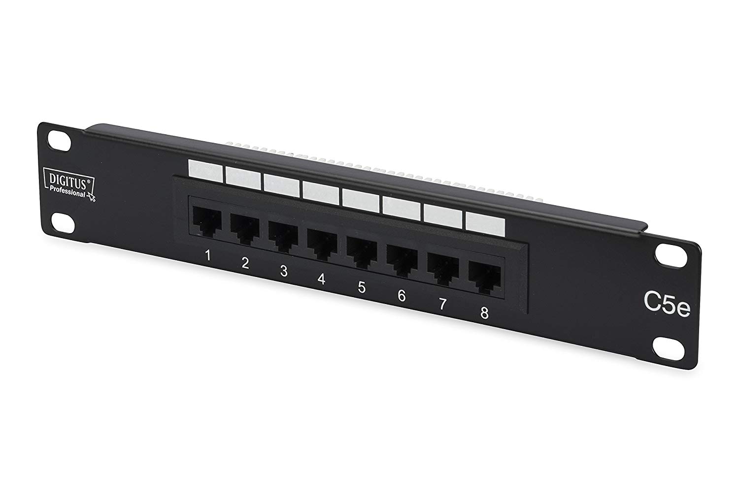 DIGITUS Cat 5e patch panel - 8 ports - RJ45 jacks - 10-inch rack mount 1 rack unit - LSA distribution field - unshielded - black