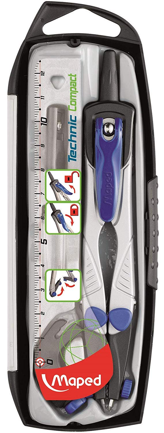 Maped Technic Compact Compass Case (4 Pieces), Multicoloured